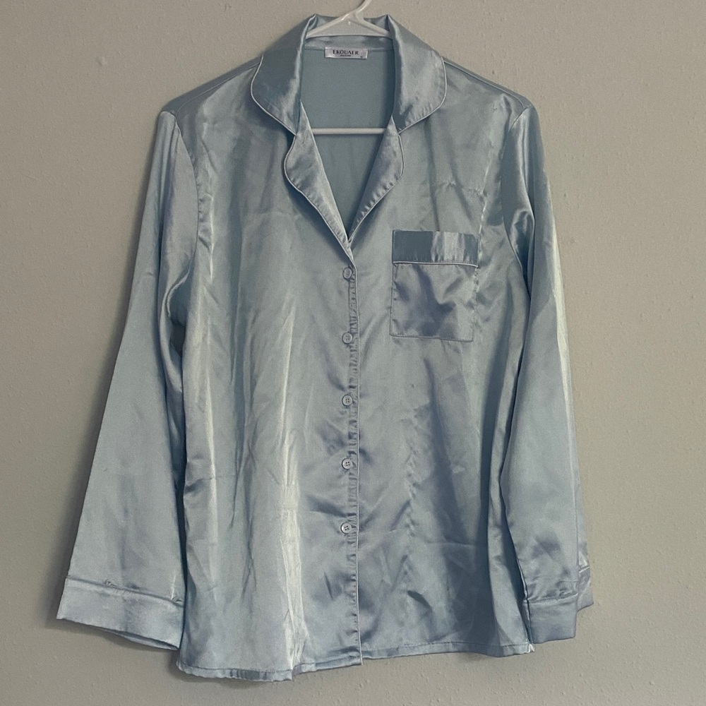 Light Blue Satin Button Down Shirt